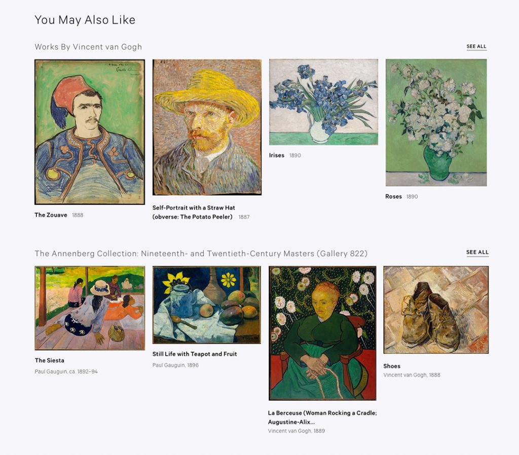 Screenshot showing of a tentative treatment for artwork you may also like.