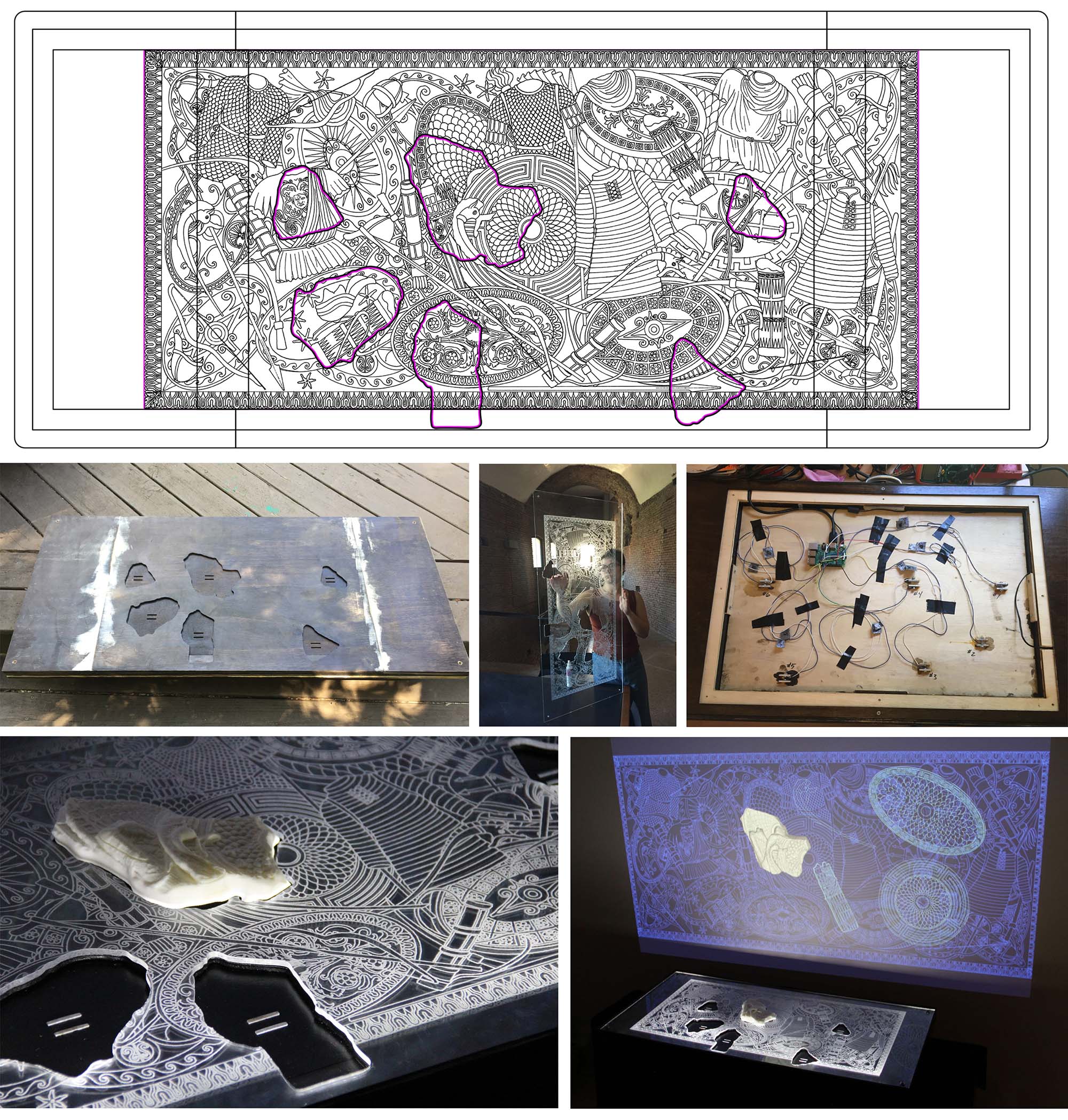 Various activities showing the construction of the table an computer aided design. 