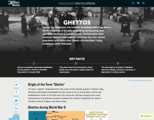 Screenshot of the Holocaust Museum online Encyclopedia 2018 article on Ghettos 