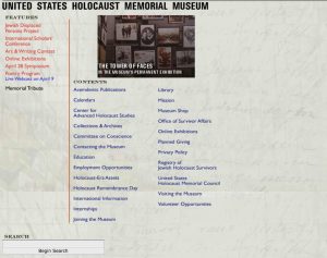 Screen capture of the mostly text Homepage of ushmm.org in 2000