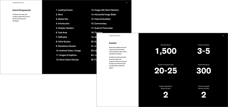 Figure 8: Insights brand guidelines (component list and word counts)