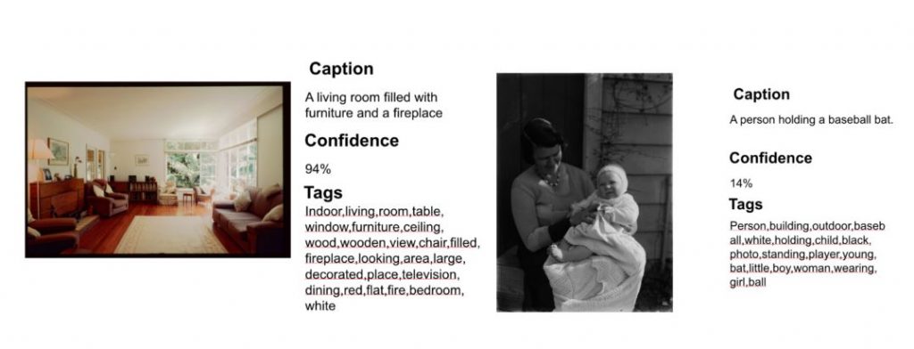 Side-by-side photo of a room and a woman holding a baby. 