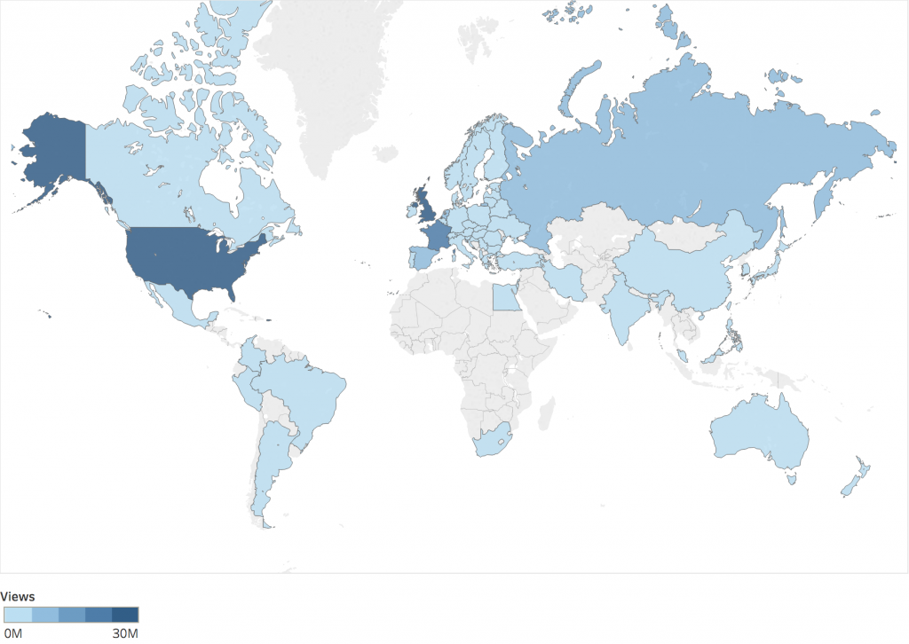 Map of views by country