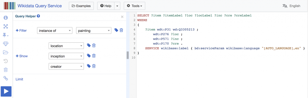 SPARQL query to get the list of paintings