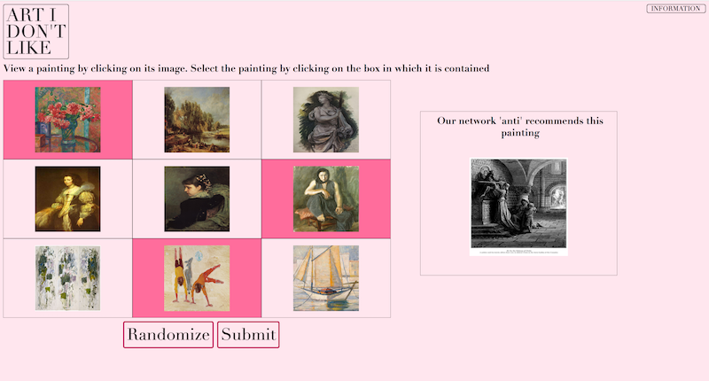 A screenshot of the Art I Don't Like project, showing an artwork that is dissimilar.