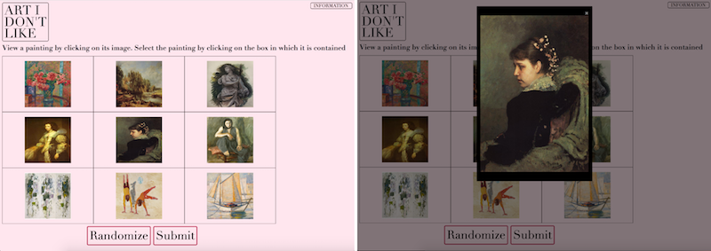 Screenshots of the Art I Don't Like Website