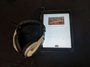 Headphones plugged into iPad