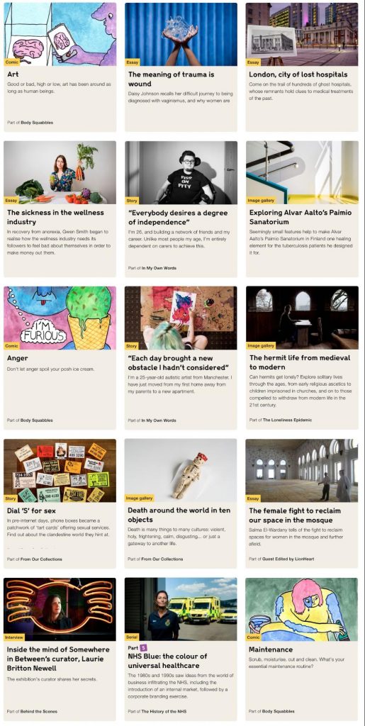 A screenshot of a collection of digital stories that have been published.
