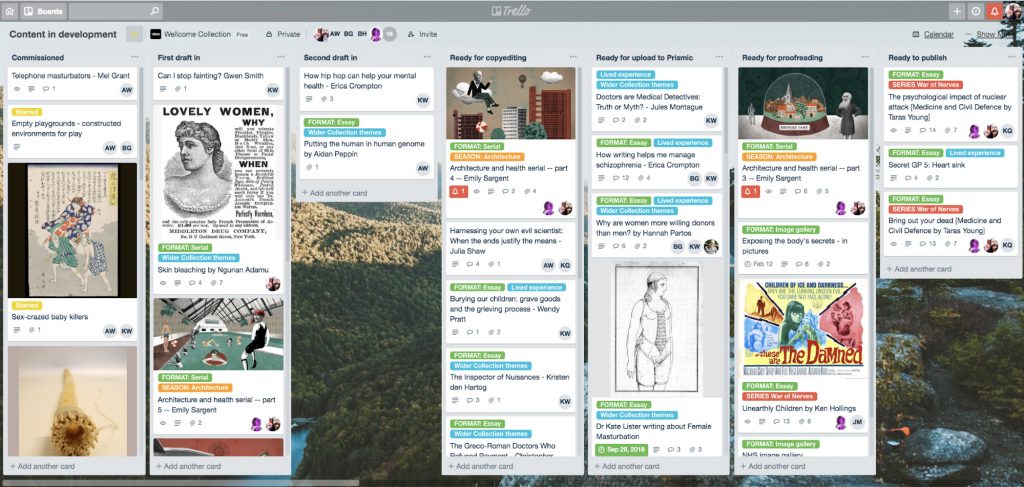 A screenshot of a content production board in Trello.
