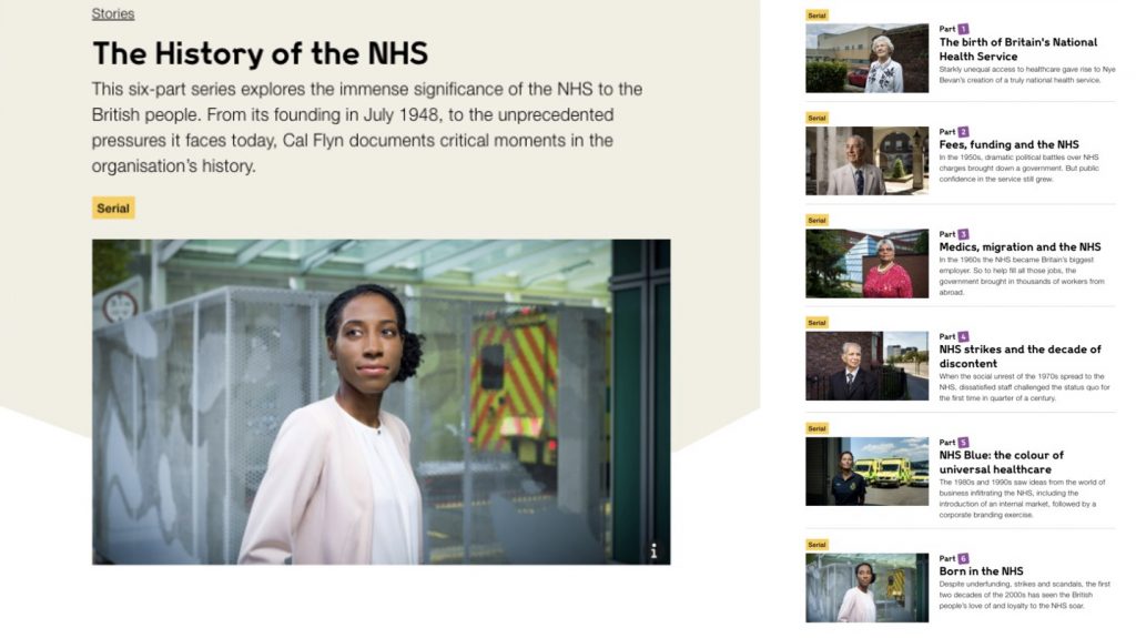 A screenshot of the history of NHS website.