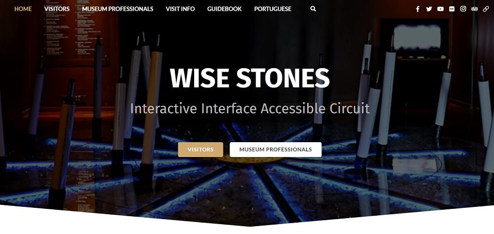Print from the main page of the Wise Stones website, where you can see an image of the museum's "star floor" installation and the Wise Stones interface in the background.